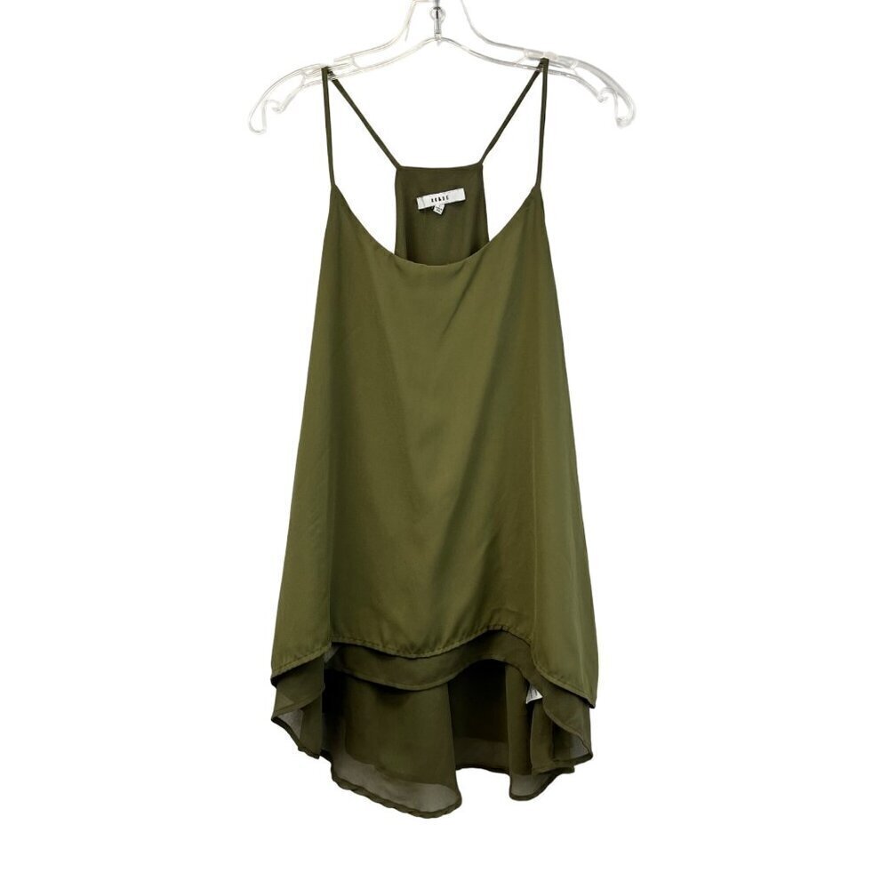 RO & DE Sleeveless Hi Low Blouse Olive Green Womens Size Large Layered Hem